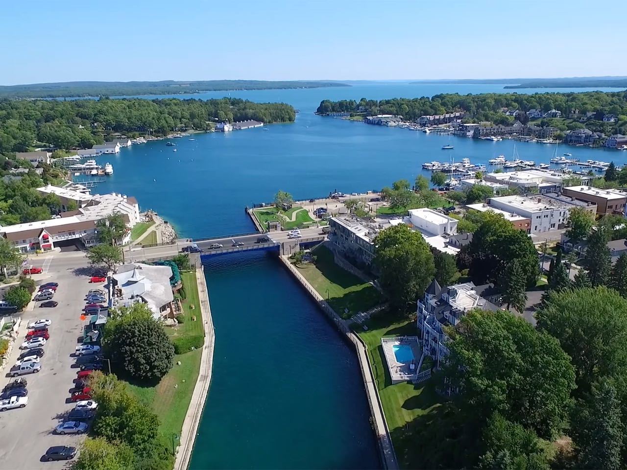 Luxury Lake Charlevoix condo view in Charlevoix, Michigan