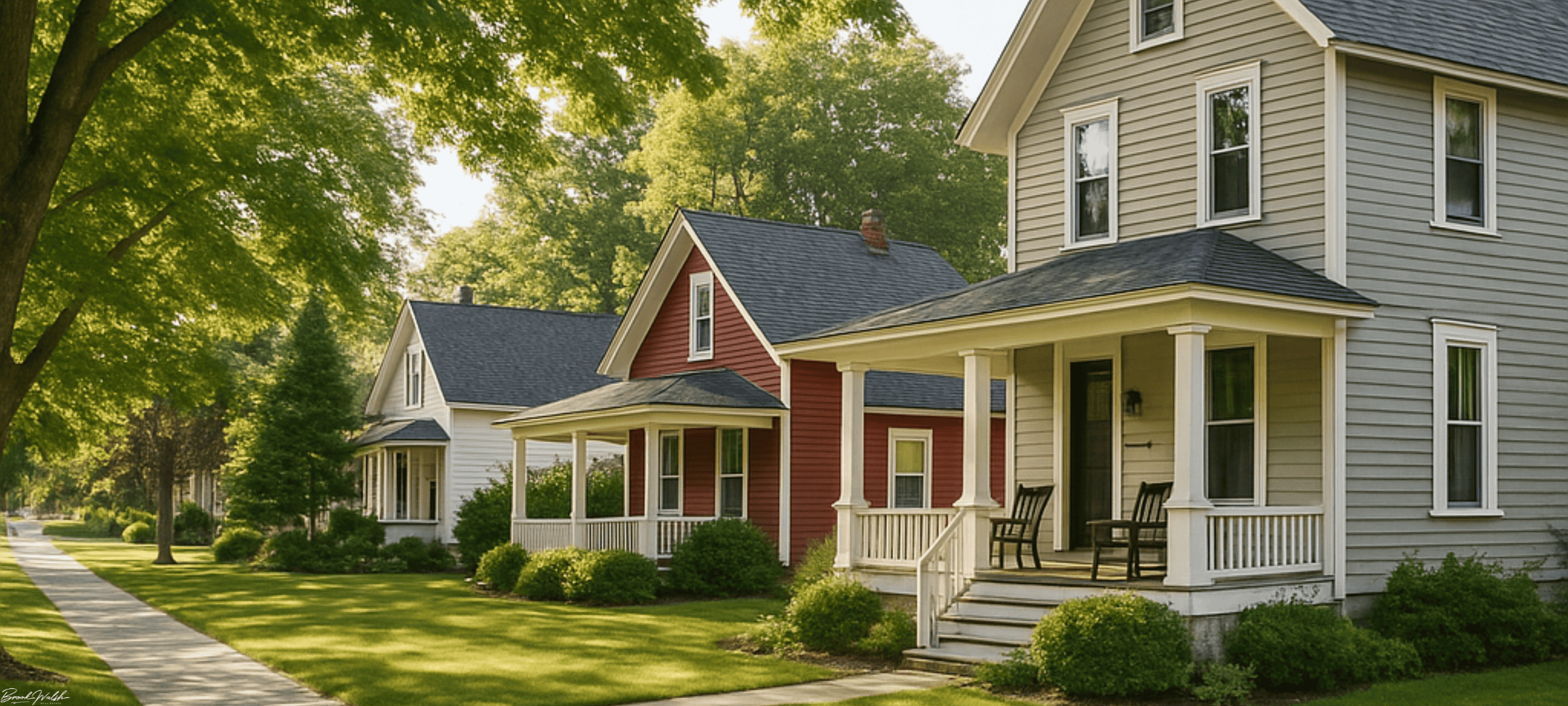Charming downtown Johannesburg, MI homes with front porches and tree-lined streets