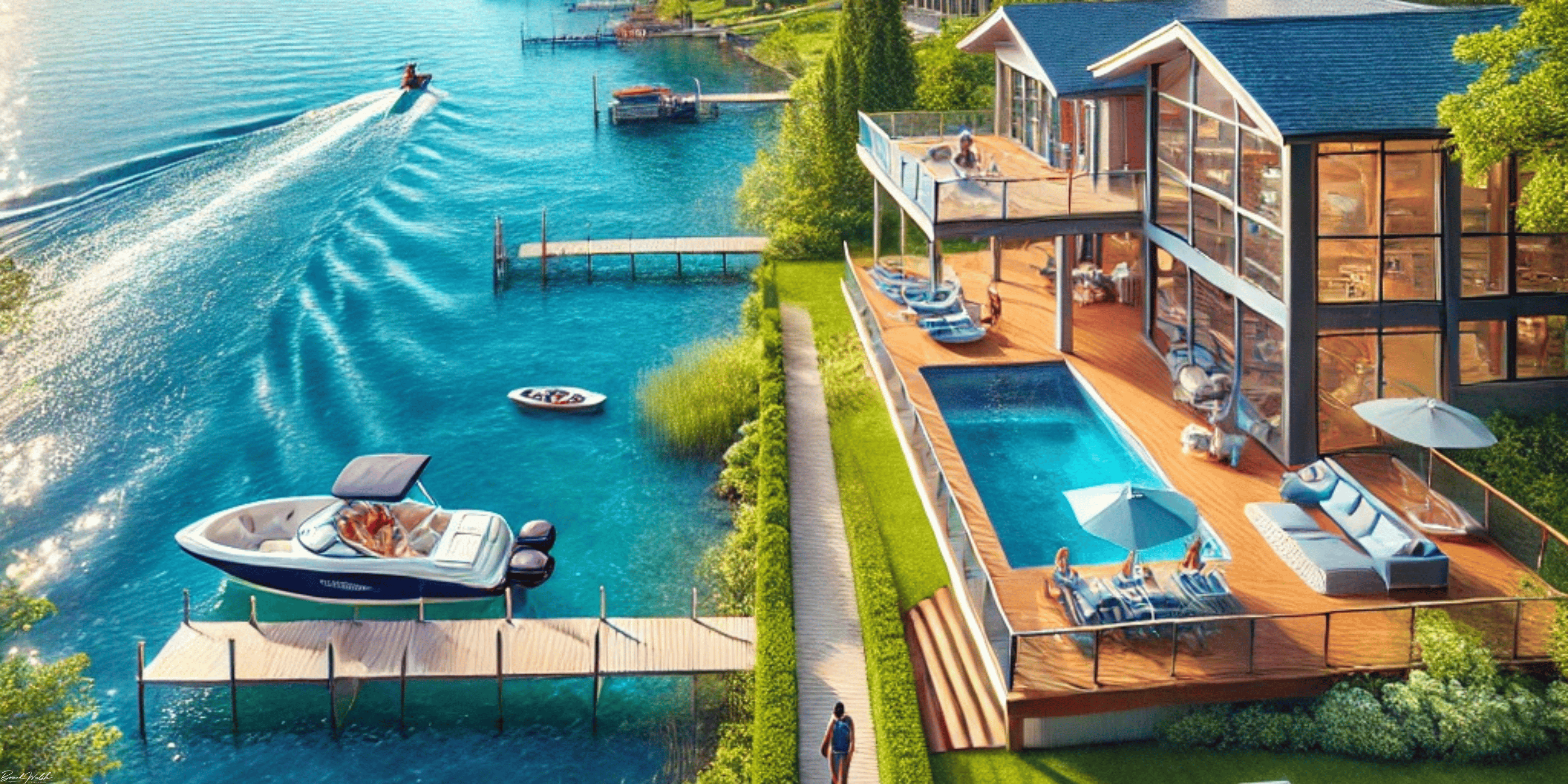 Lake Michigan waterfront home with private dock and scenic view