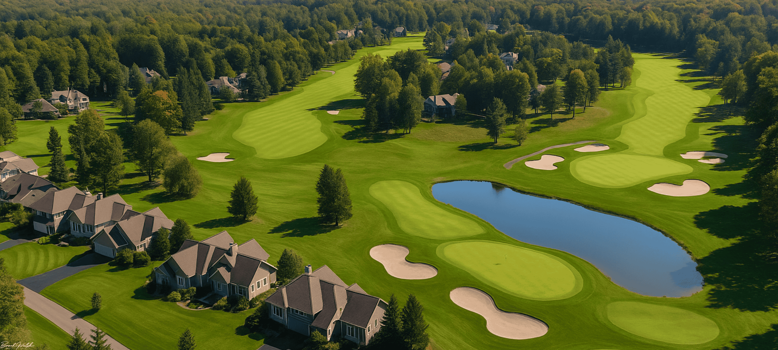 Aerial view of Birchwood Farms homes and golf course