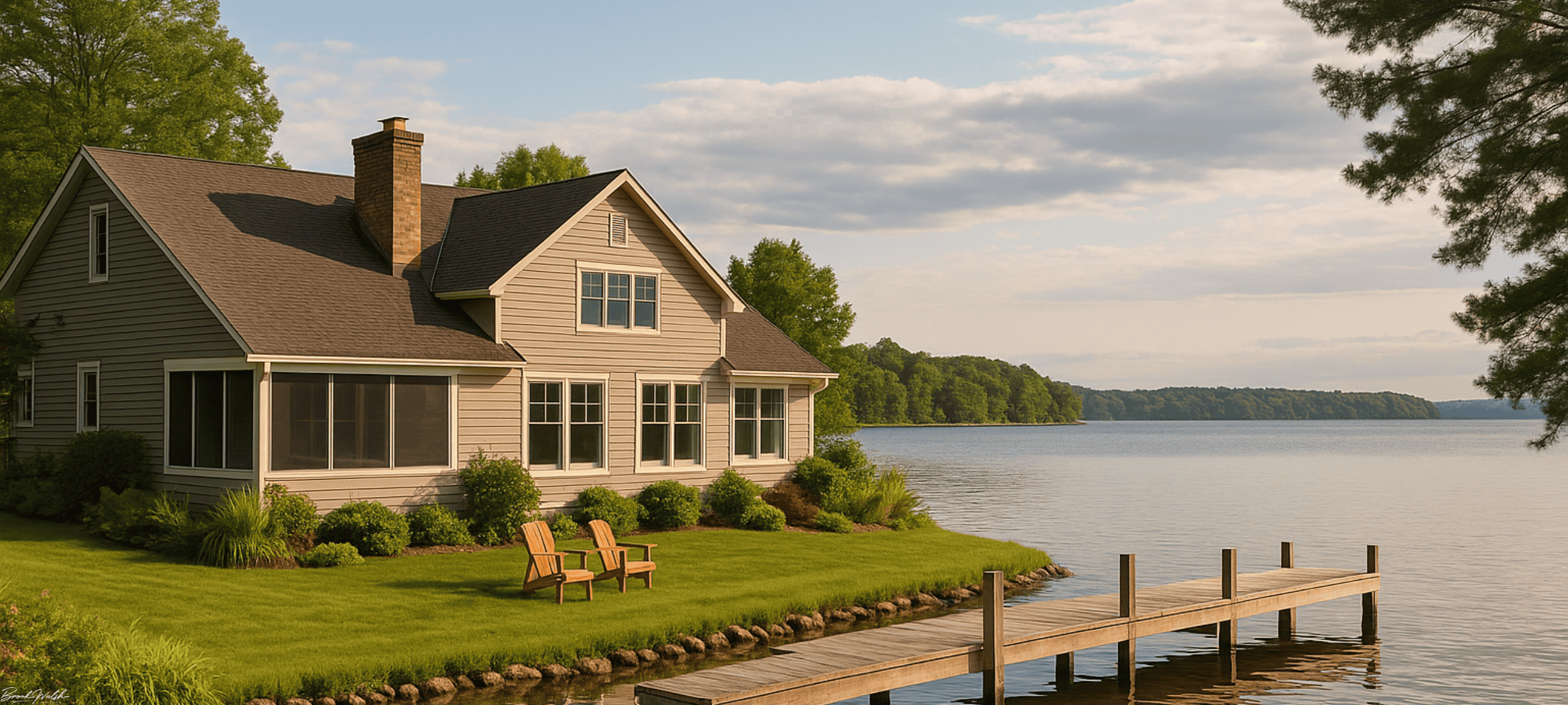 Lakefront home in Brutus, MI with private dock and views