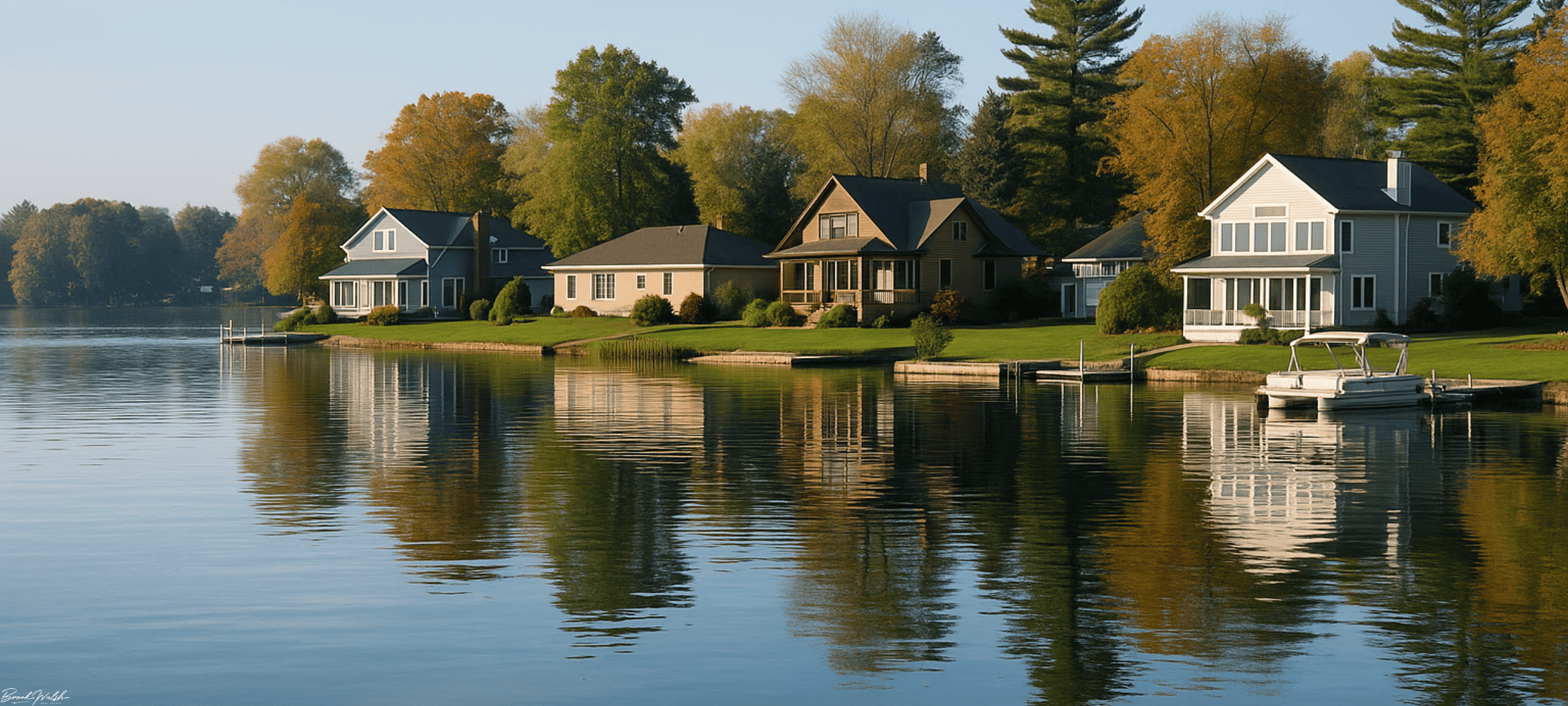 Lakefront homes on Lake Cadillac with peaceful water views