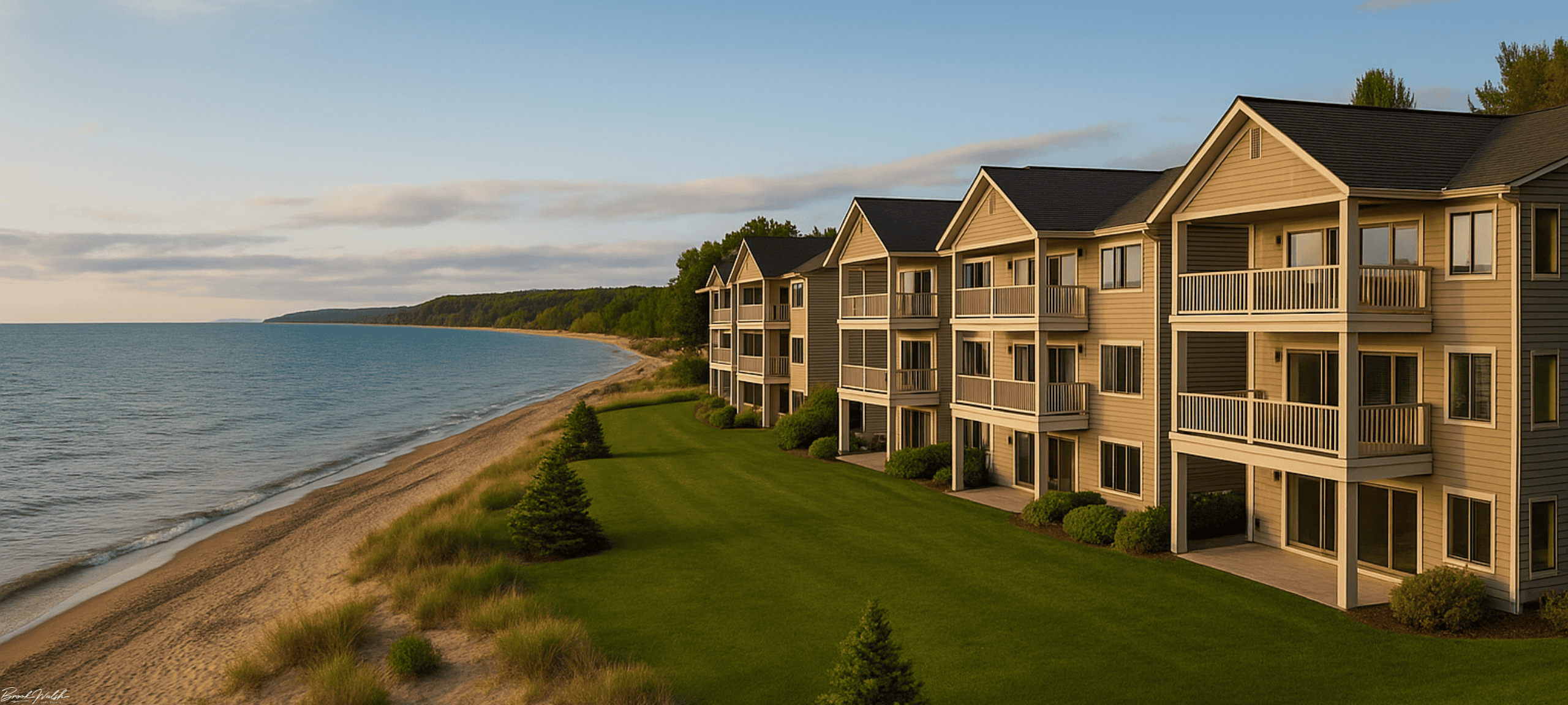 Cedar Shores West condos overlooking Lake Michigan shoreline
