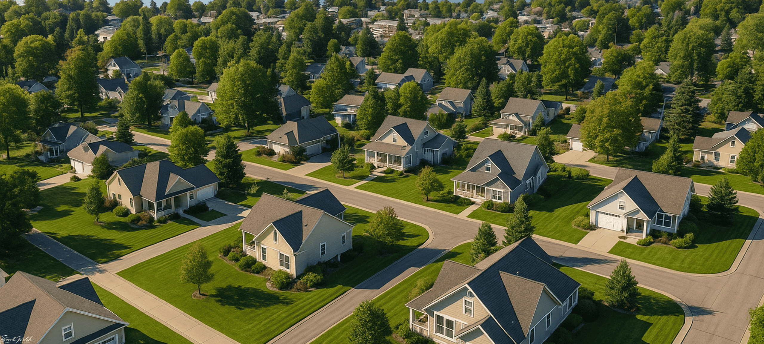 Aerial view of Clevenger neighborhood homes in Boyne City, Michigan