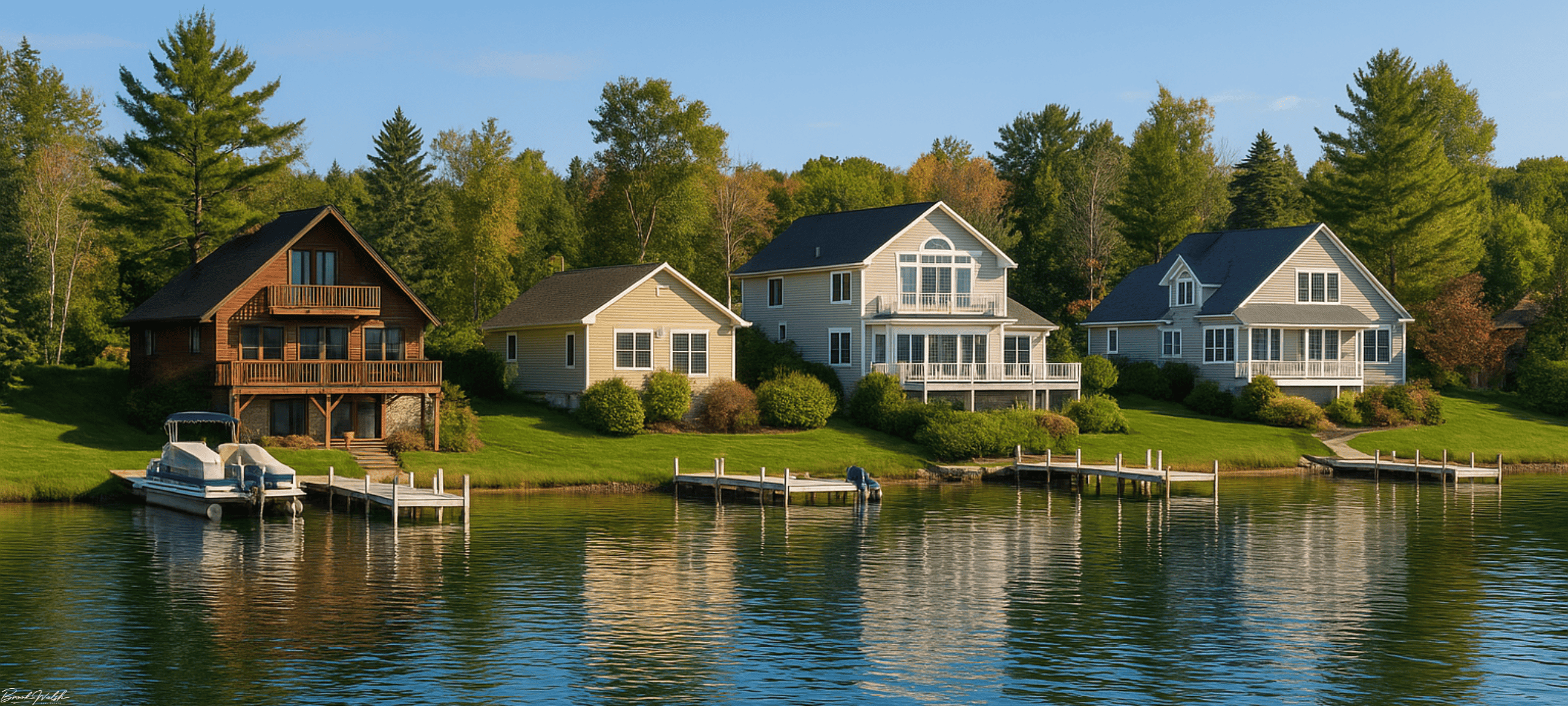 Lakefront homes for sale on Crooked Lake in Northern Michigan with private docks and scenic views