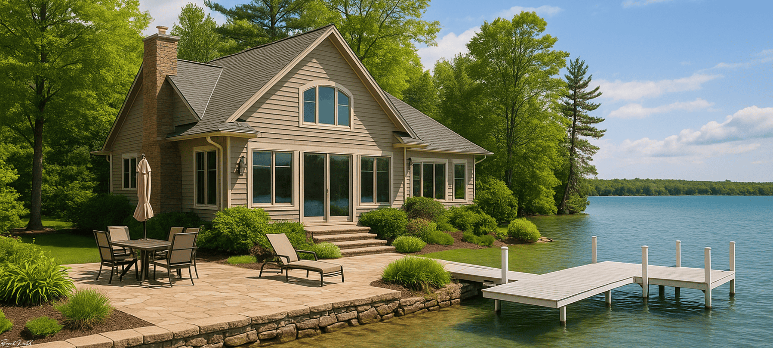 Scenic waterfront Elk Lake home with private dock and patio