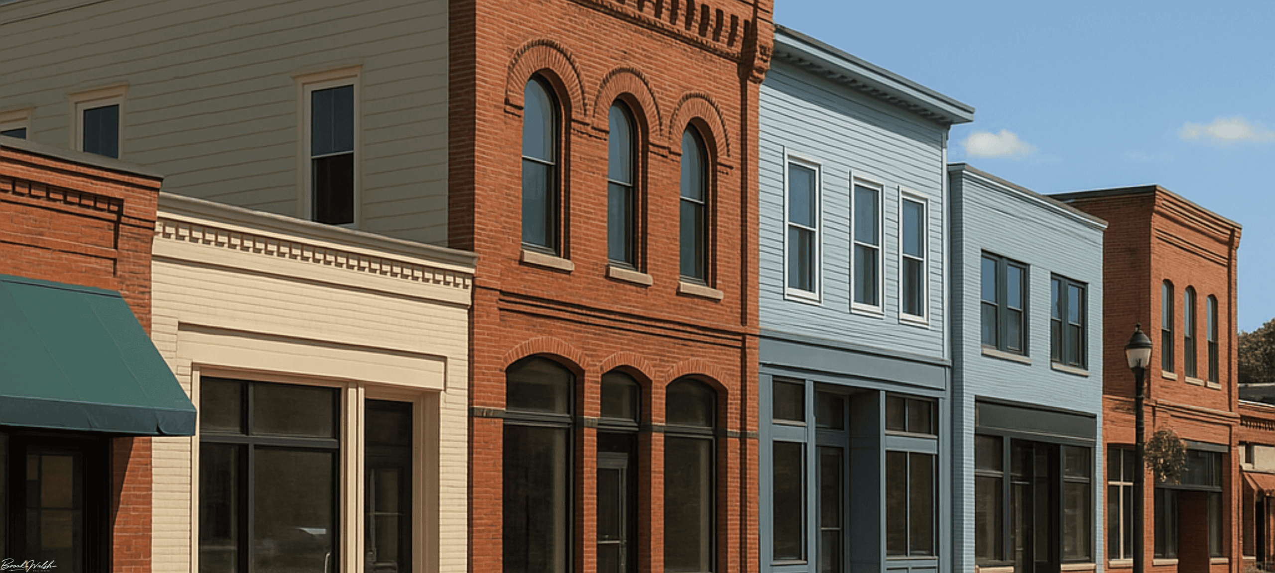 Downtown Ellsworth storefronts and office buildings along the Lake Michigan waterfront.