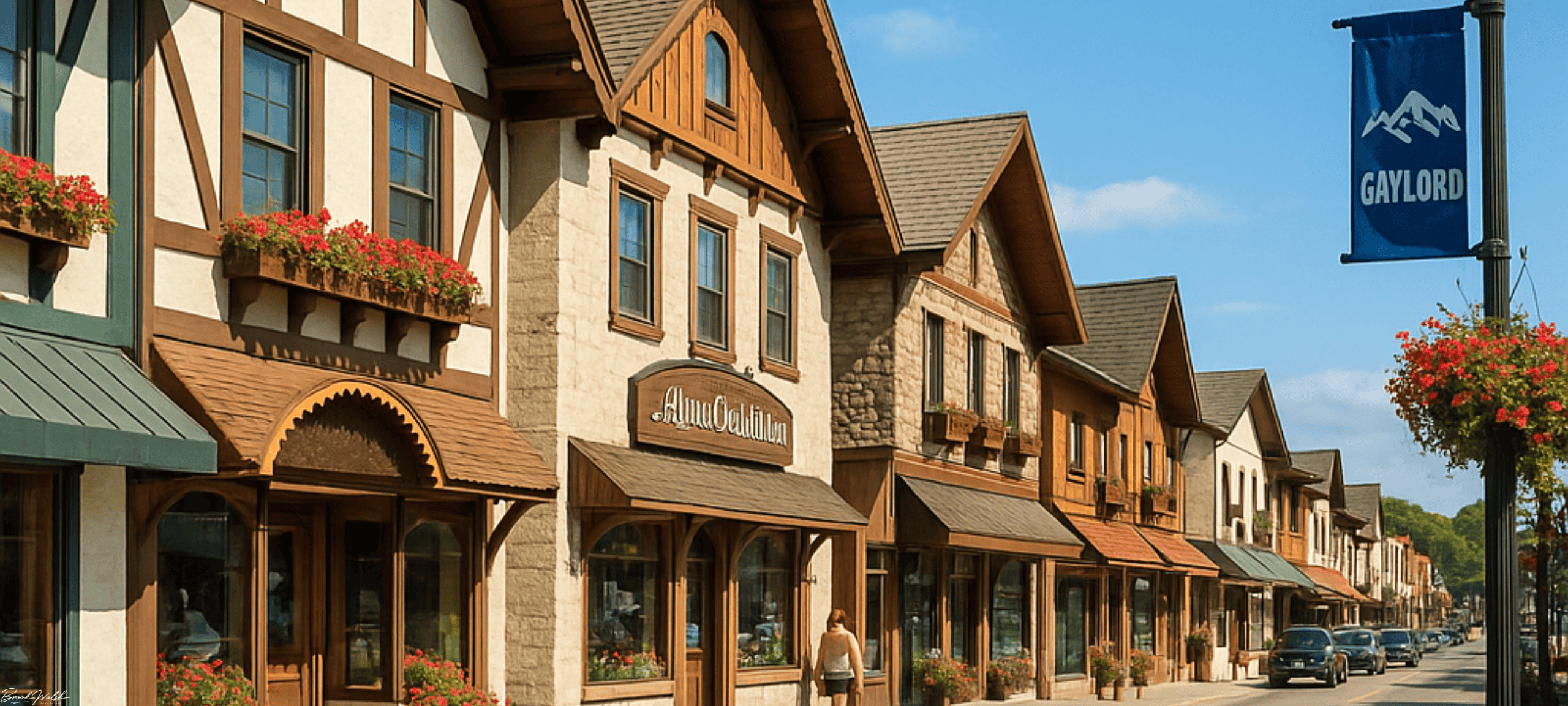 Scenic view of Downtown Gaylord with Alpenstyle buildings and shops