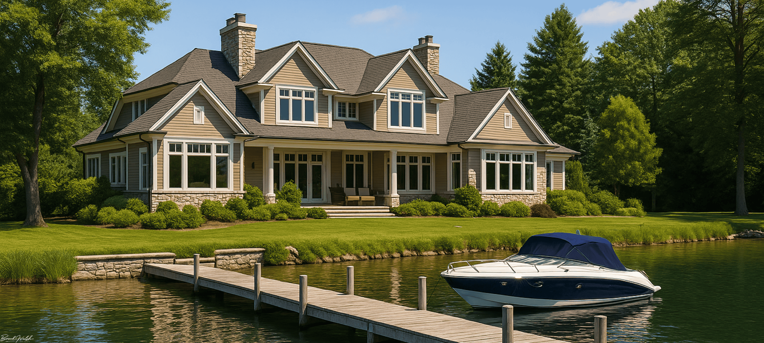 Luxury lakefront home in Frankfort, Michigan with private dock
