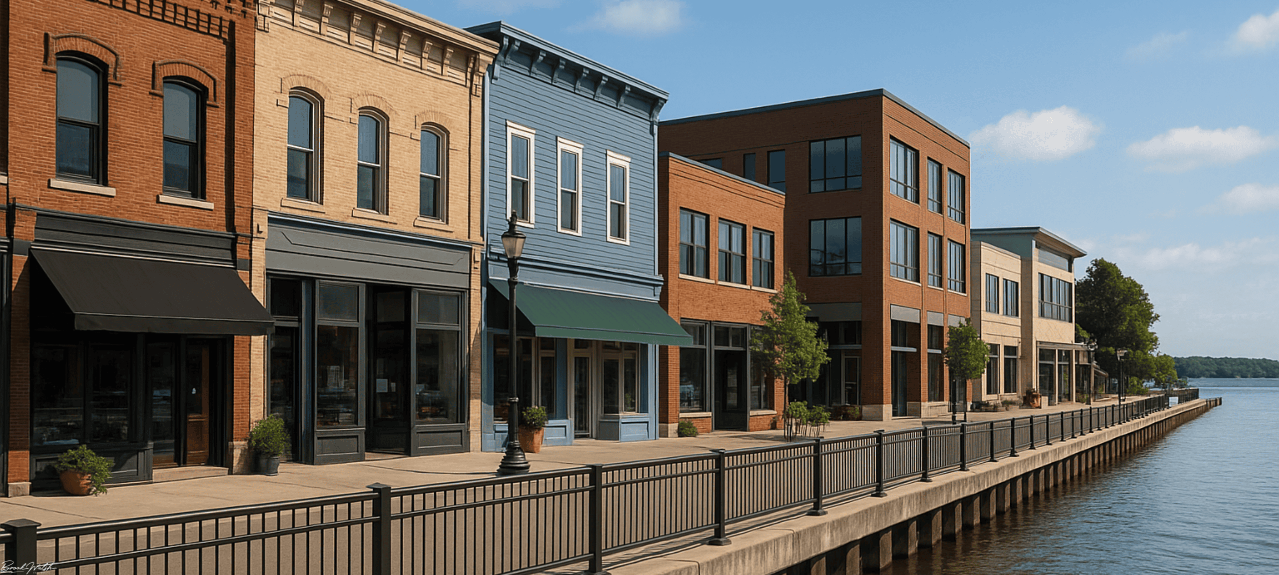 Downtown Frankfort storefronts and office buildings along the Lake Michigan waterfront.