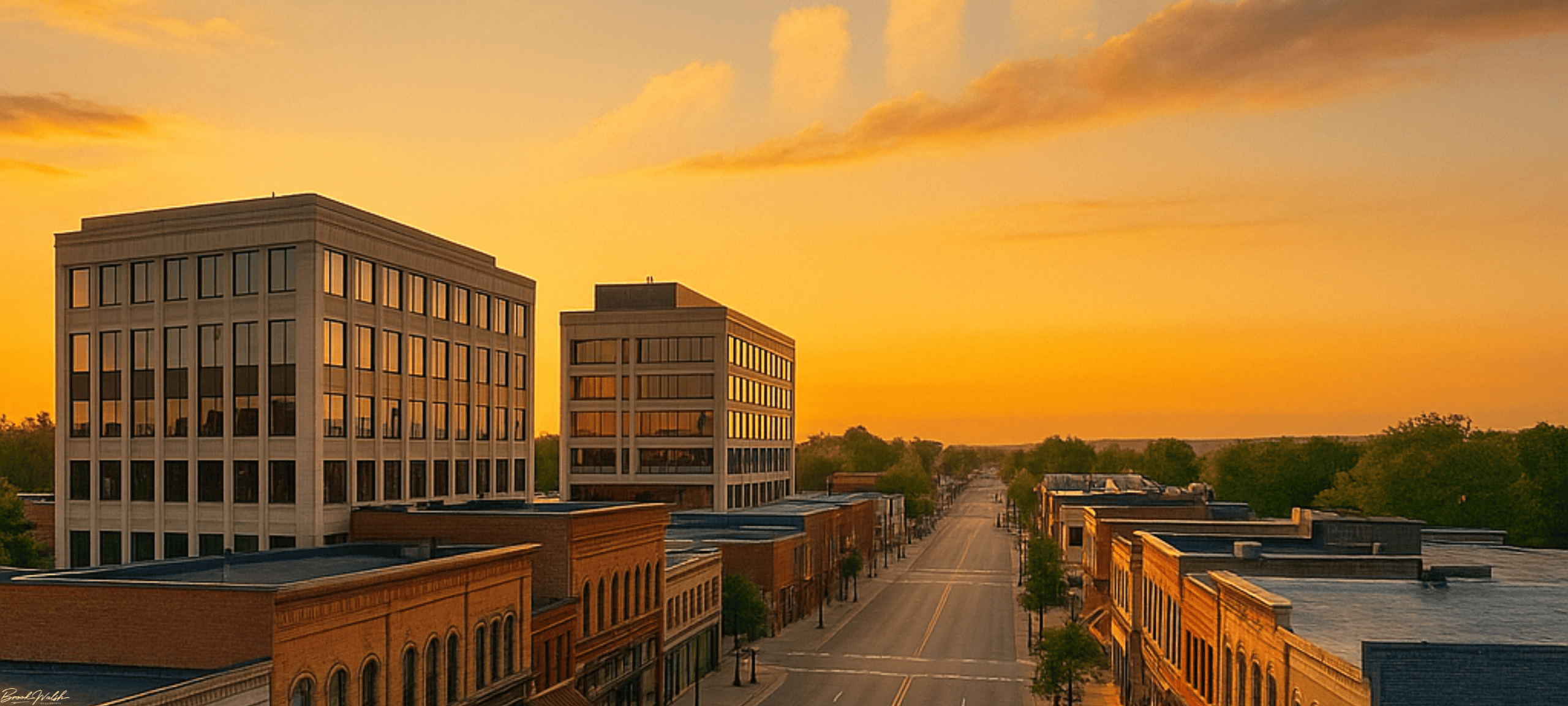 Aerial view of Gaylord, Michigan showcasing vibrant commercial properties and bustling business centers.