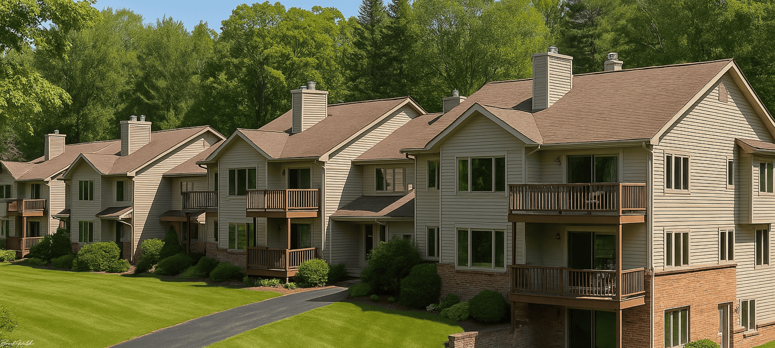 Exterior view of Hideaway Valley Condominiums nestled in Harbor Springs, MI