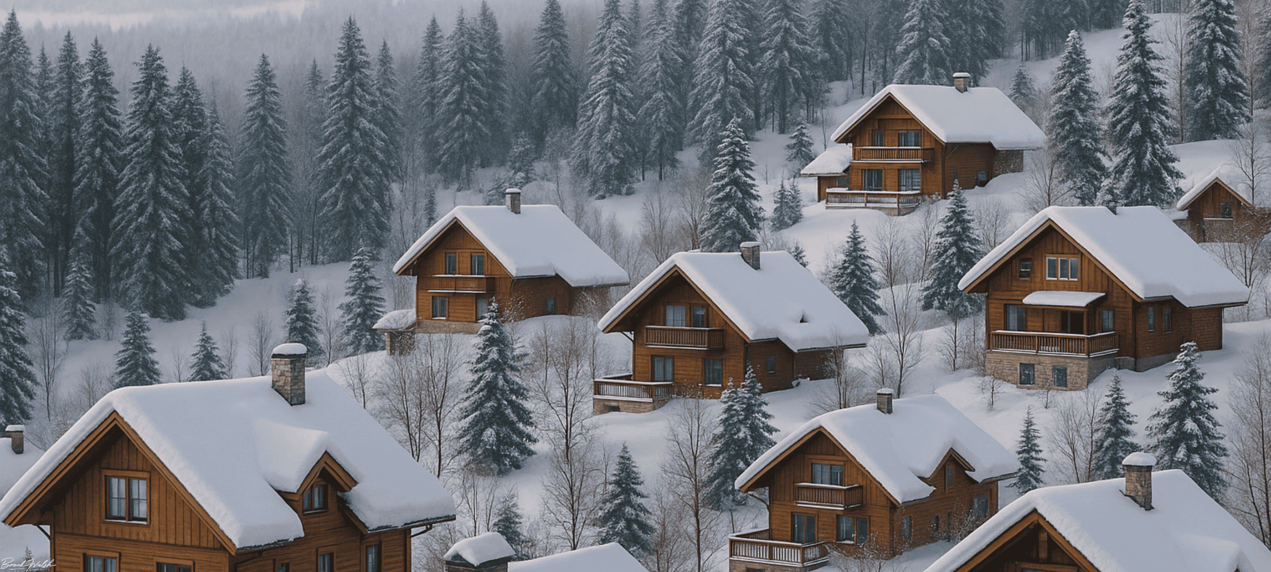 Holiday Hills ski homes with snowy rooftops in Traverse City, Michigan