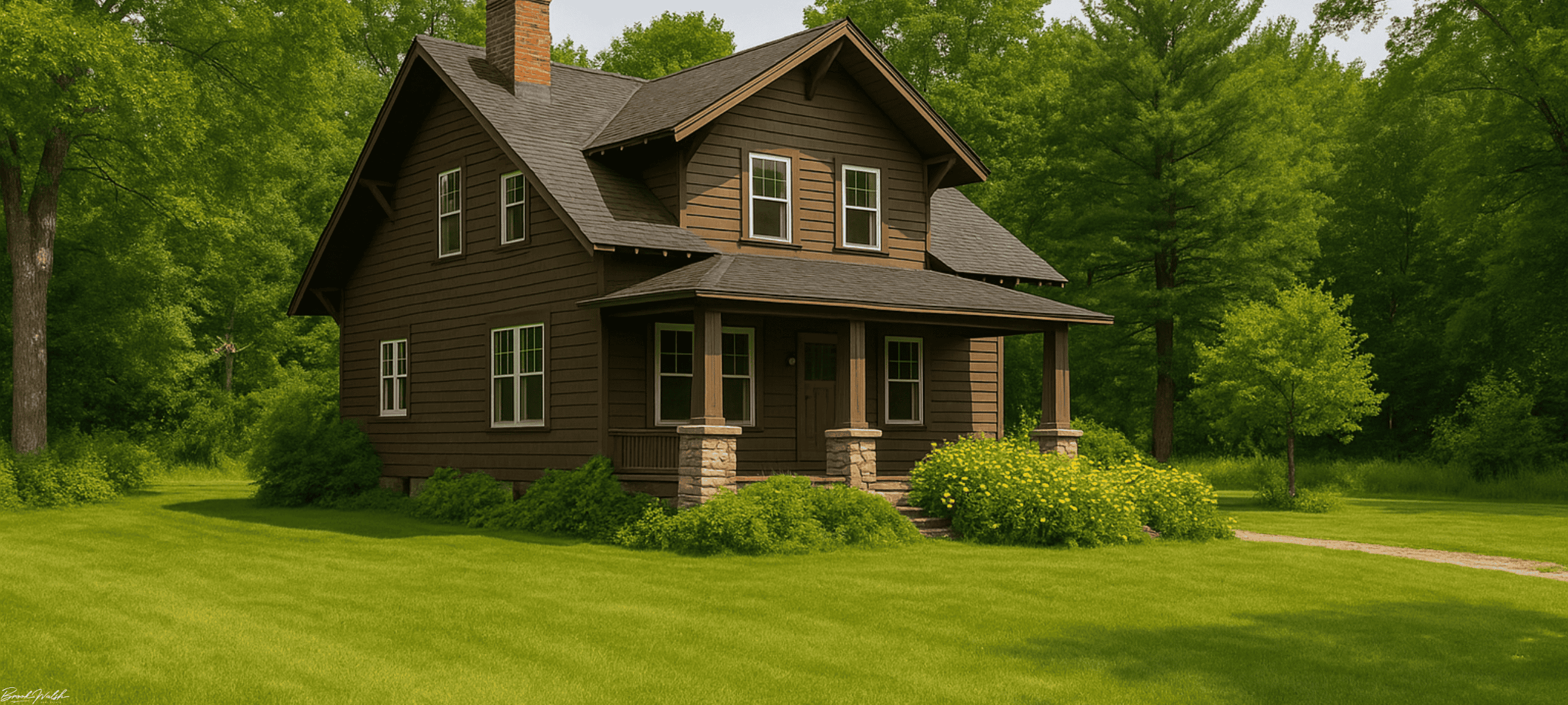 A scenic Land Lover home in Honor, Michigan with lush greenery