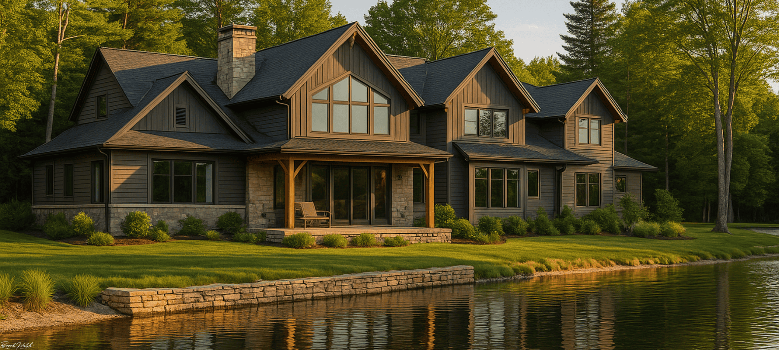 Luxury home exterior in Kalkaska, MI with lakefront view