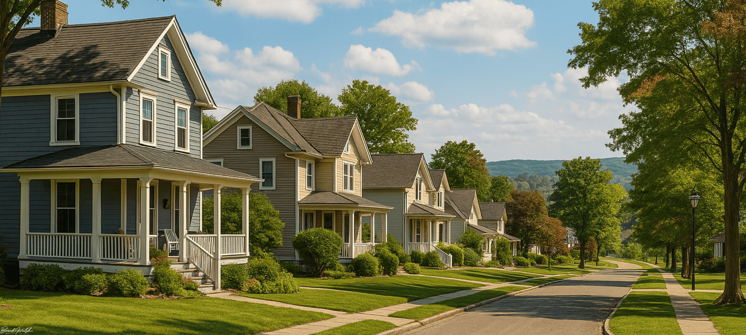 Charming historic homes in downtown Kewadin, MI with walkable streets and scenic views