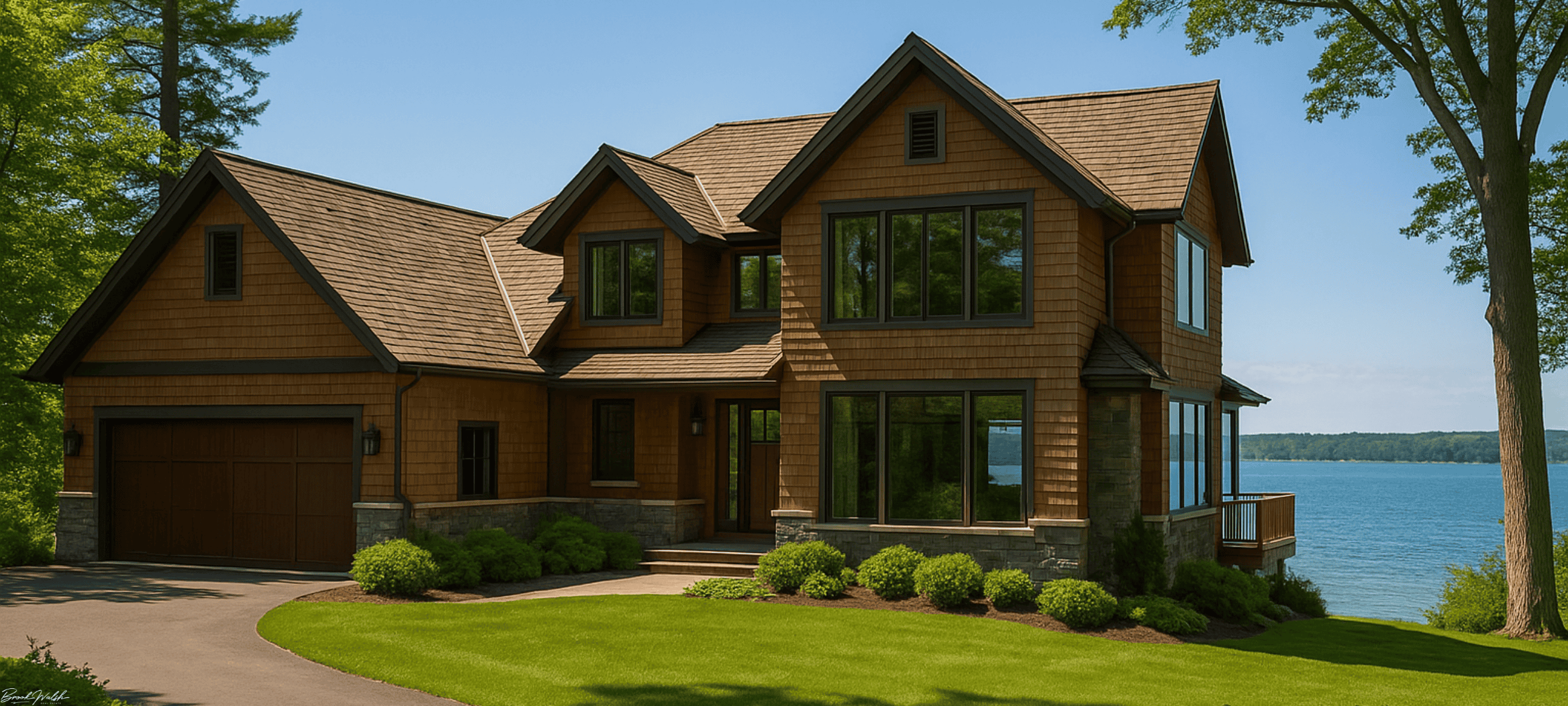 Luxury home exterior with lake view in L'Arbre Croche Harbor Springs, Michigan
