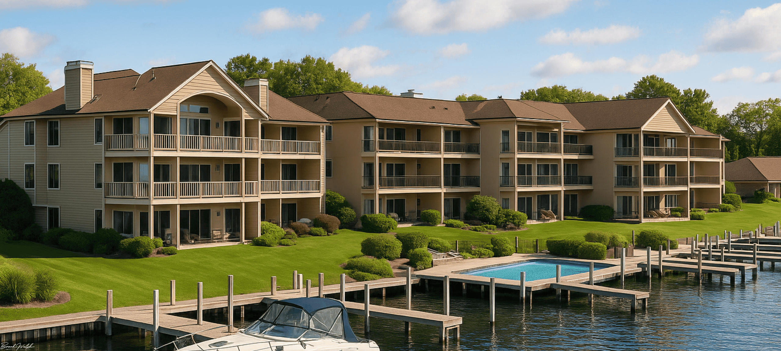 LeHavre waterfront condos in Charlevoix with boat slips and views