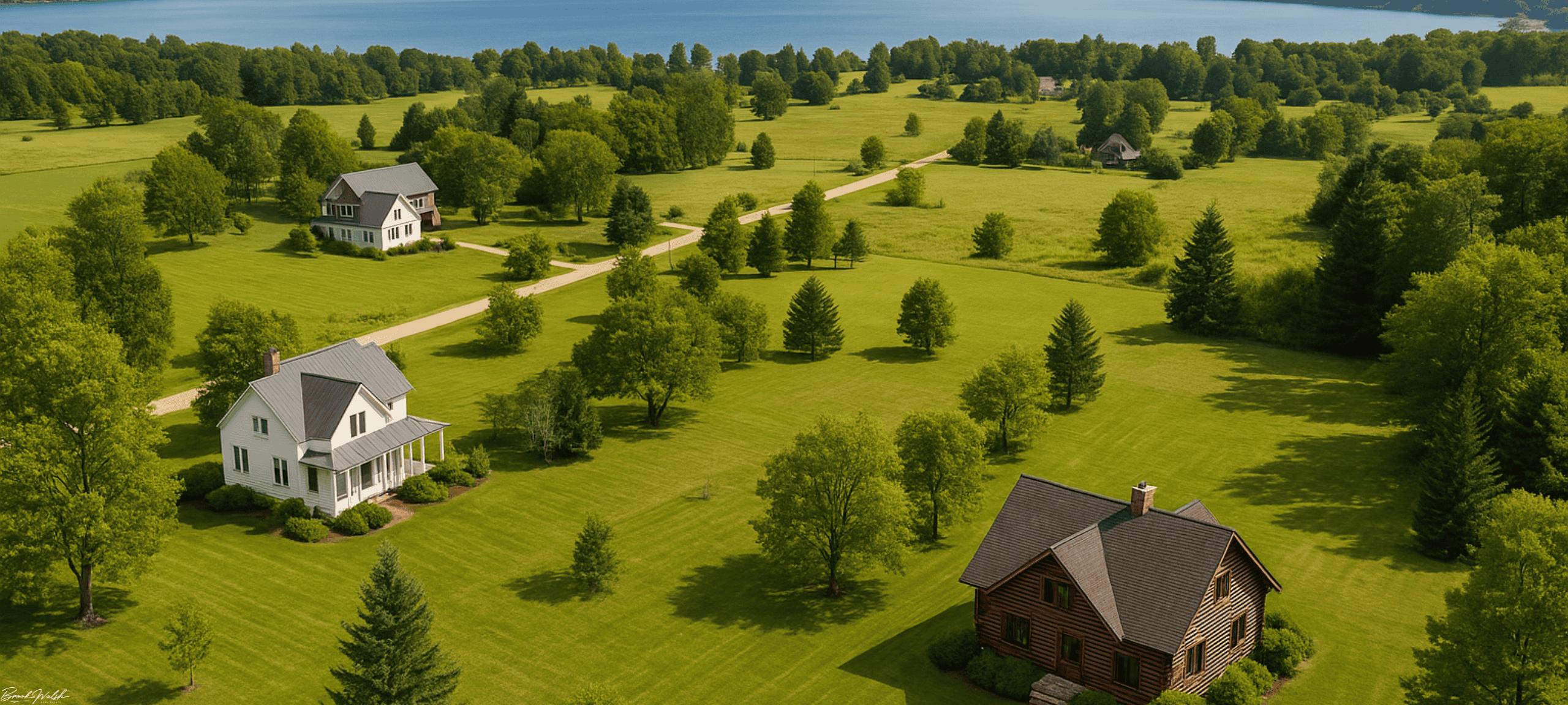 Aerial view of Land Lover homes in Leland, Michigan