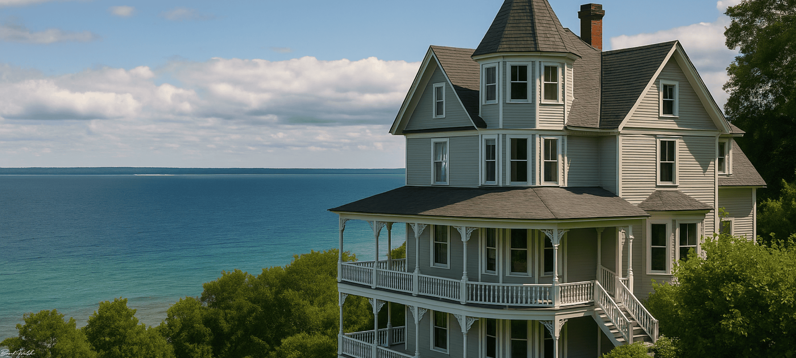 Victorian-style home on Mackinac Island overlooking Lake Huron