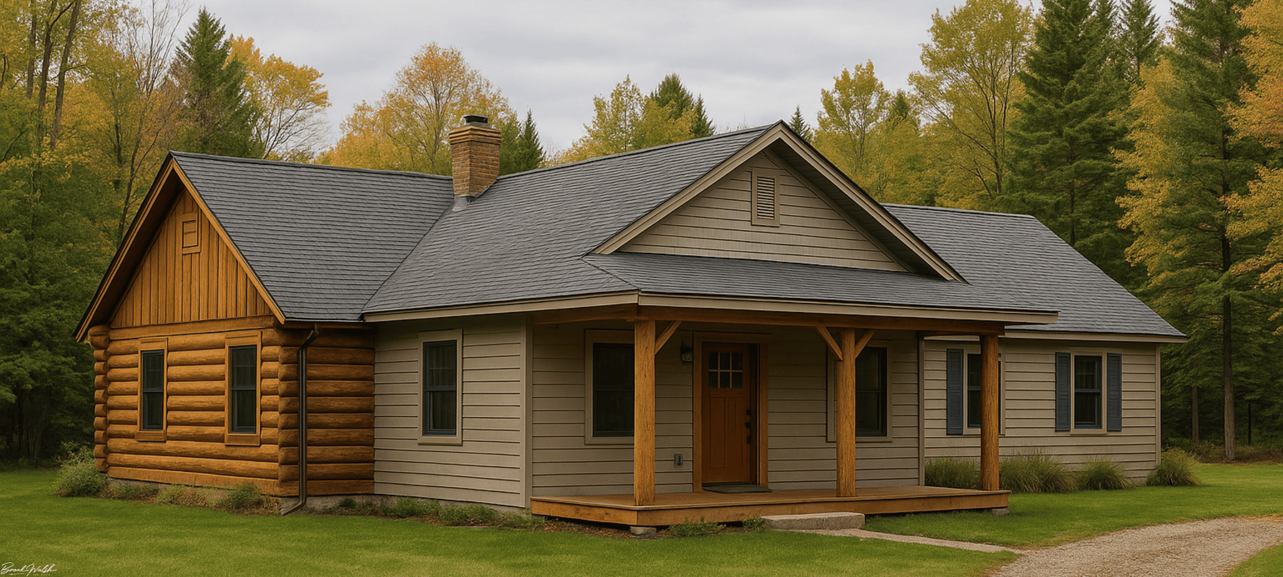 Scenic view of a cozy home in Mancelona, MI surrounded by woods
