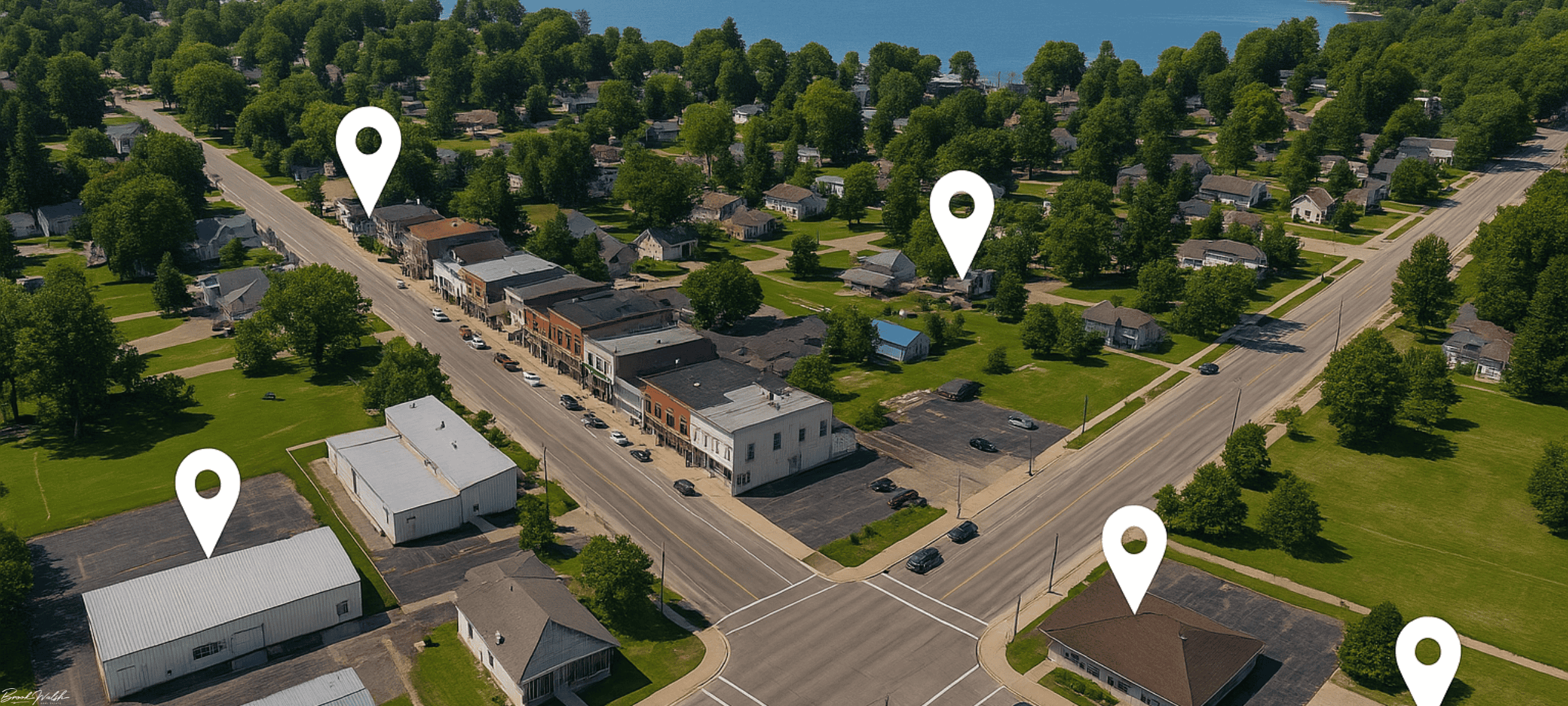 Map of Onekama, MI highlighting available commercial real estate properties for sale and lease