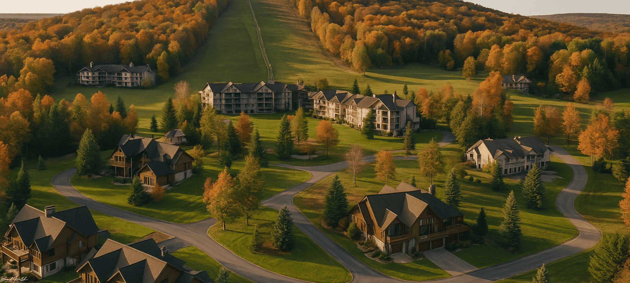 Aerial view of Otsego Club Resort homes in Gaylord, Michigan
