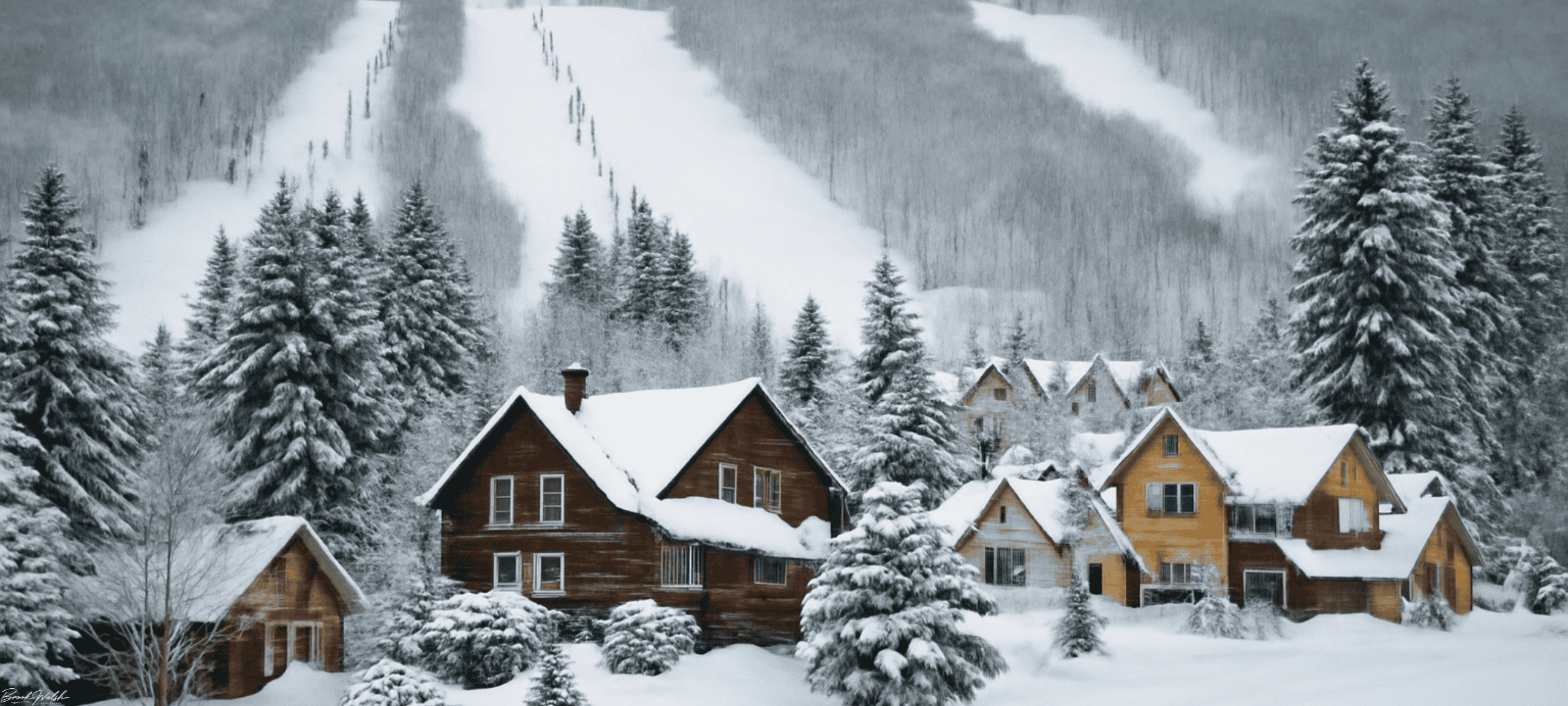 Snow-covered ski homes at Shanty Creek Resort