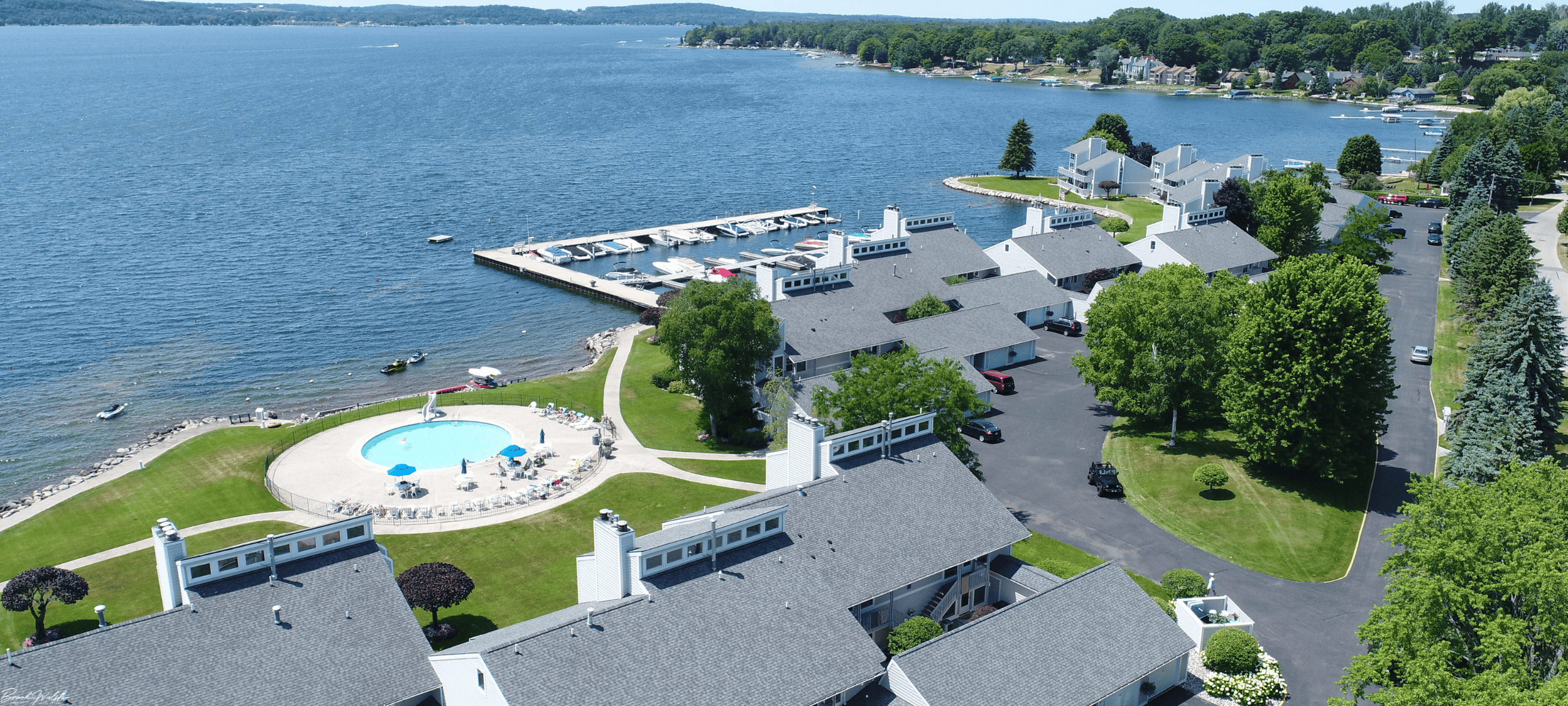 Lakefront view of The Landings Condos in Boyne City, MI
