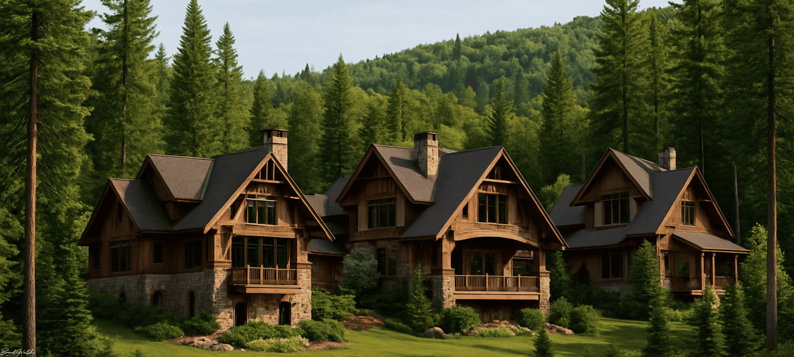 Exterior view of luxury mountain homes at The Reserve at Boyne Mountain Resort nestled in Northern Michigan woods