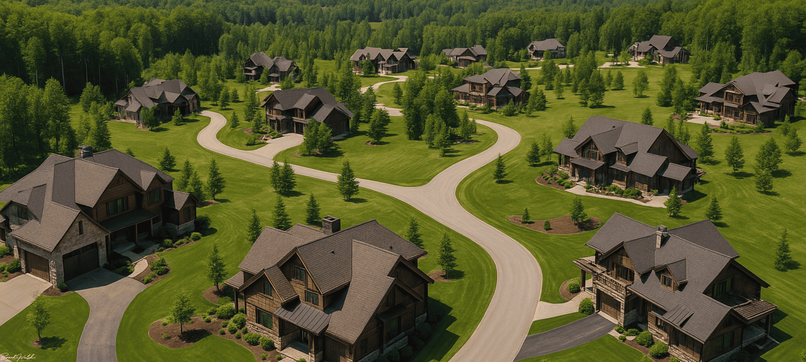 Aerial view of luxury homes in The Reserve, Boyne City