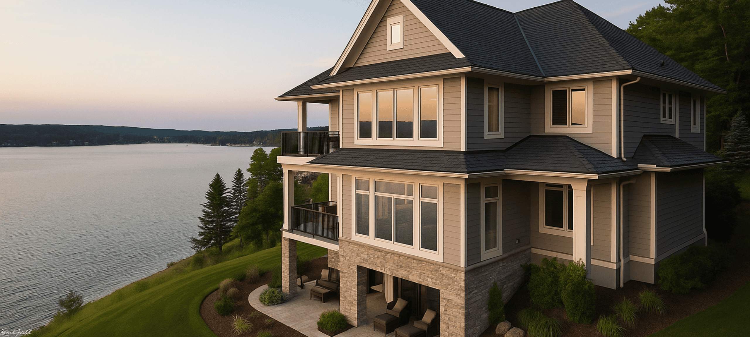 Aerial view of Traverse City luxury lakefront home for sale