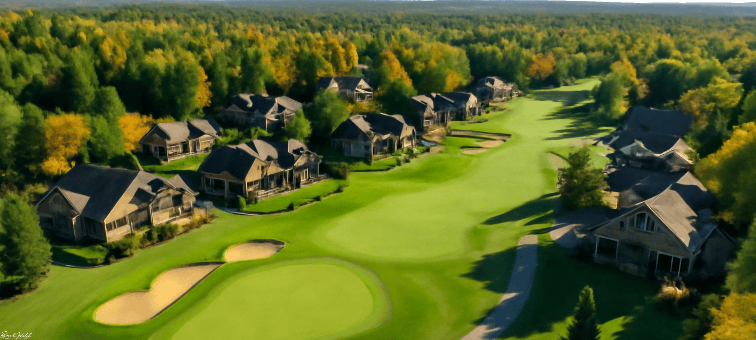 Aerial view of Treetops golf homes in Gaylord, Michigan