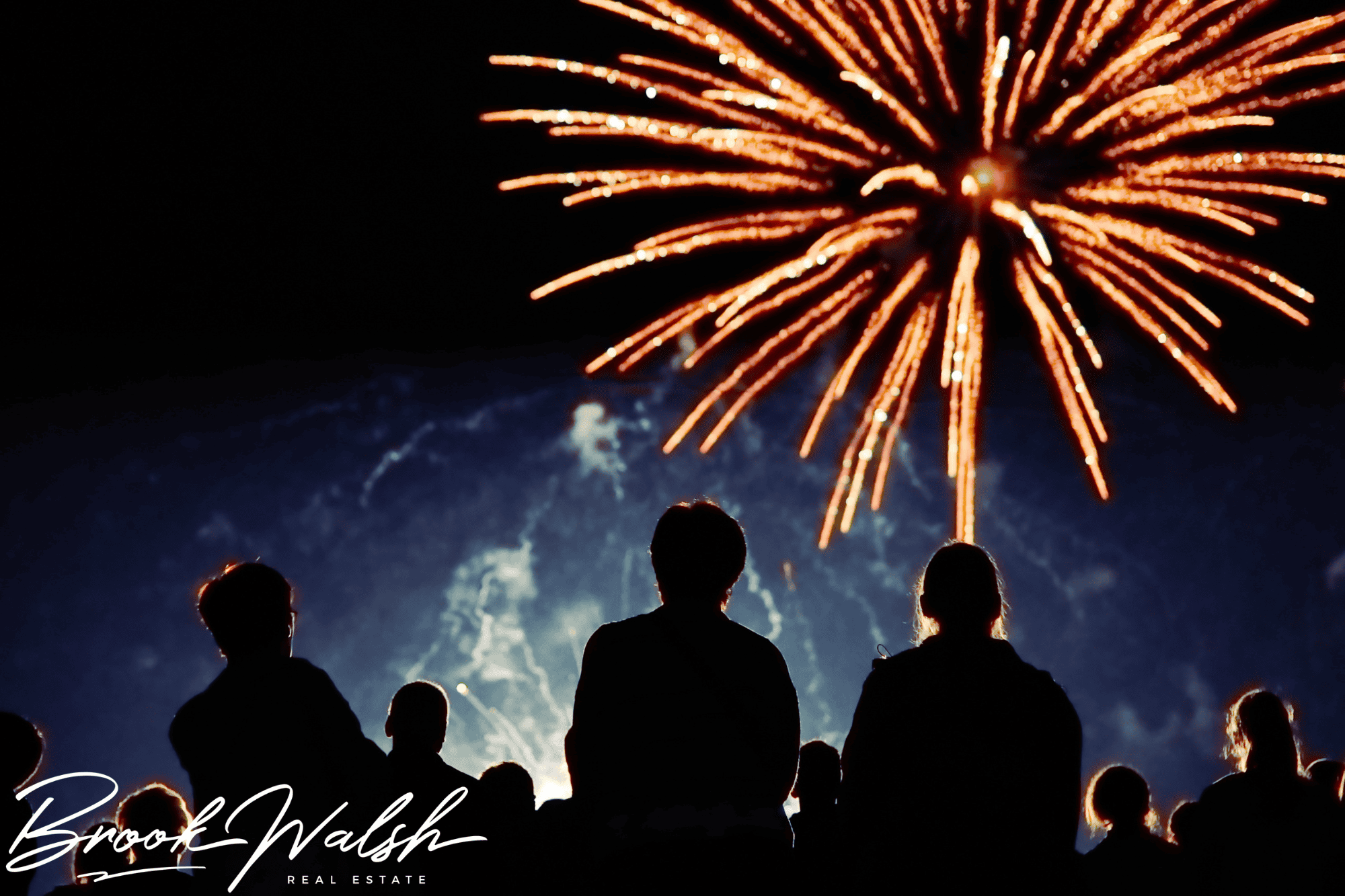 Colorful Walloon Lake fireworks bursting over calm water at night