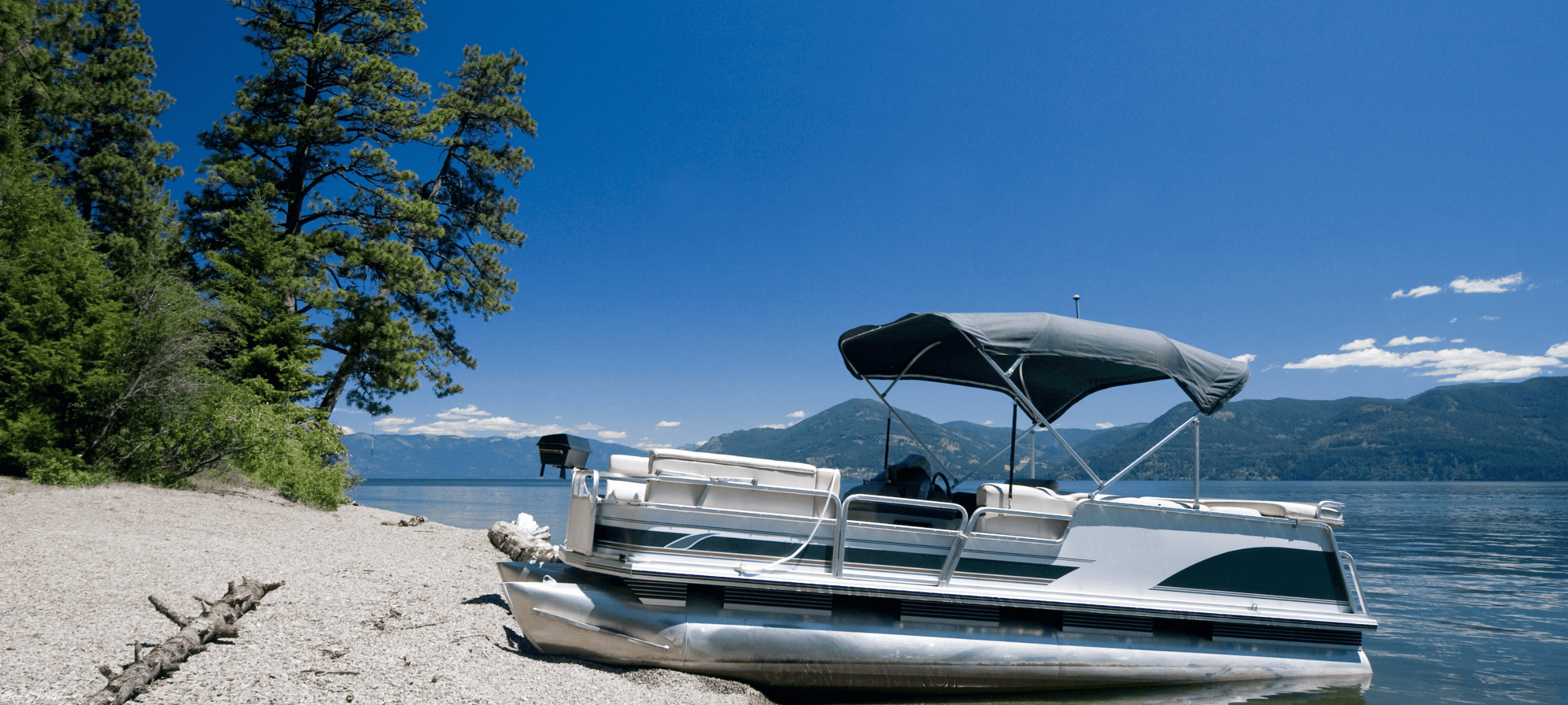 Pontoon boat cruising on Walloon Lake with family under sunny skies