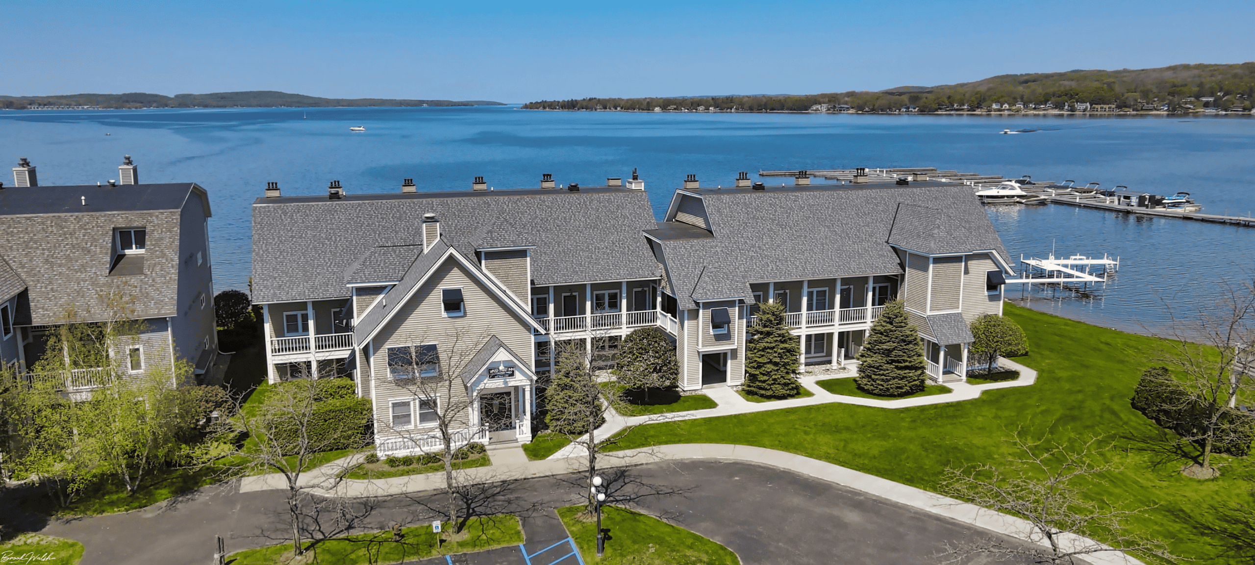 Water Street Inn condominiums with private beach on Lake Charlevoix in Boyne City, Michigan